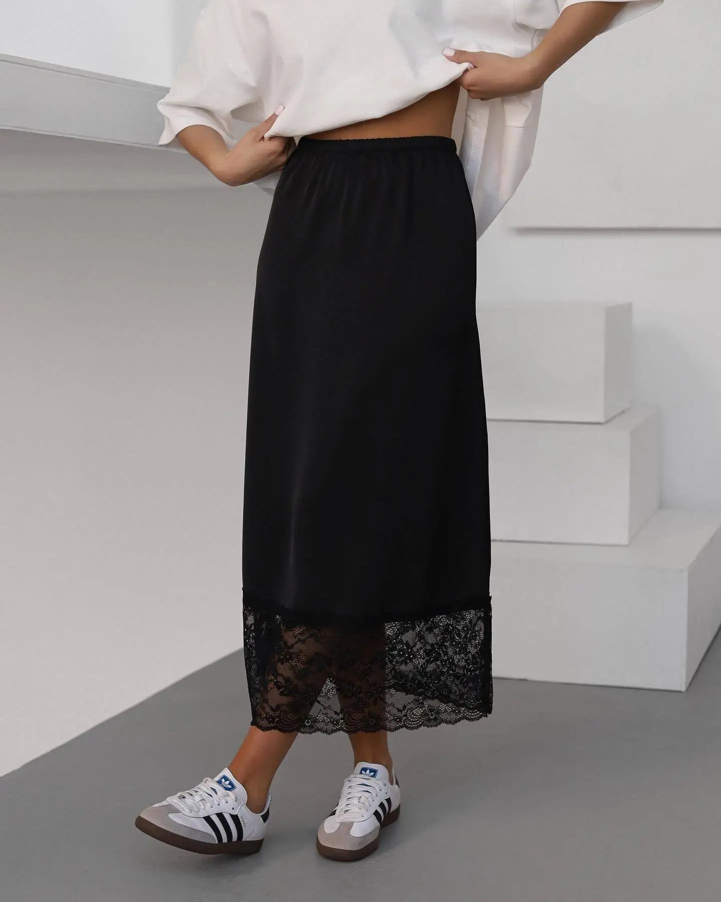 Tossy White Casual Lace Long Skirt For Women Slim High Waist Patchwork Elegant Commute Clothes Summer 2025 Female Maxi Skirt New