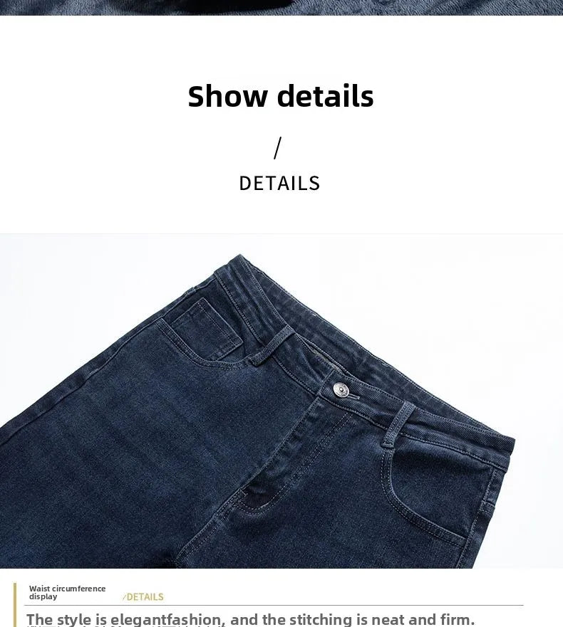 Autumn Winter New High Elasticity Men's Business Jeans Haze Blue Black Gray Denim Trousers Men's Pants Work Clothes Brand.