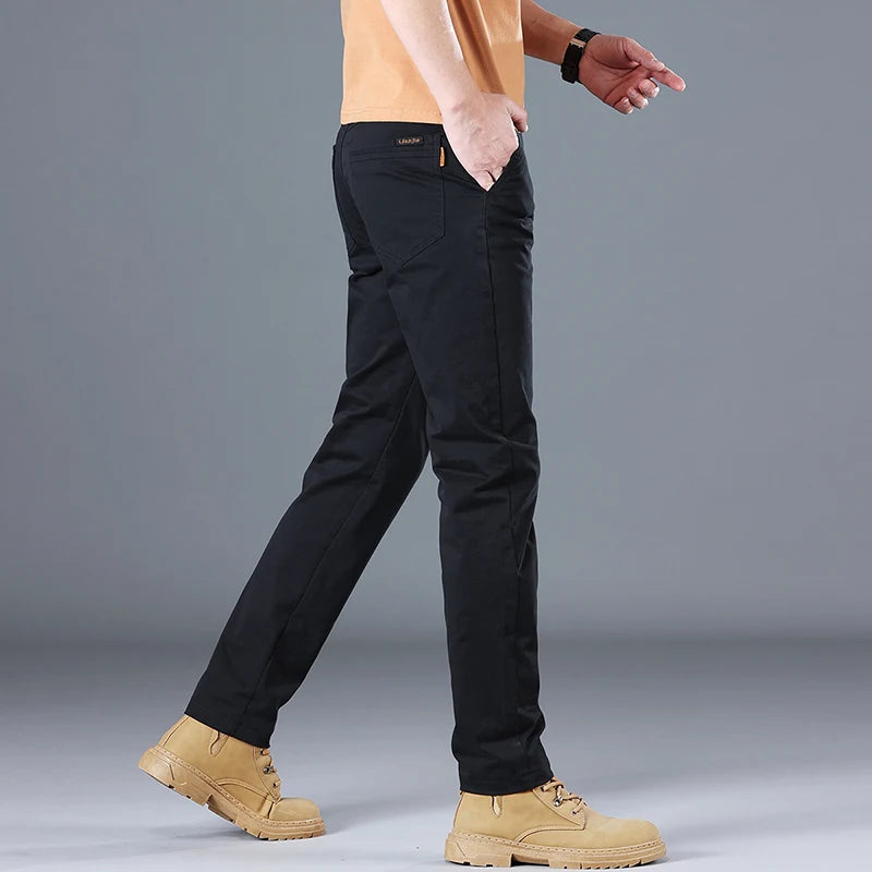 Men's High Quality Pure Cotton Classic Solid Color Casual Pants Business Stretch Slim Straight Brand Trousers Male Autumn New.