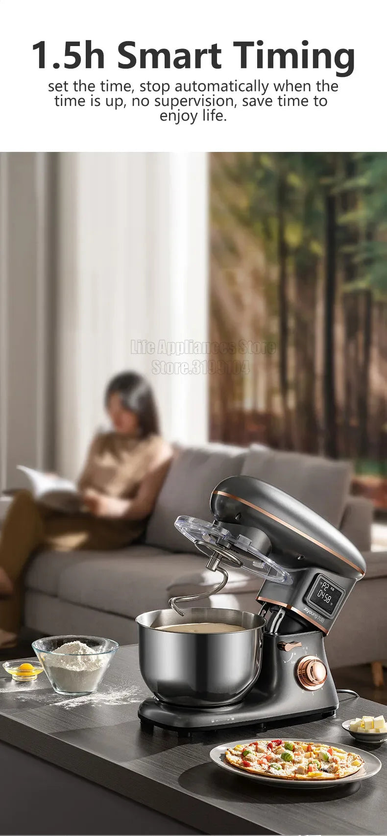 Joyoung 5L Stand Dough Mixer For Kitchen Cream Whisk Cake Dough Blender With Stainless Steel Bowl 6 Gears Chef Machine.