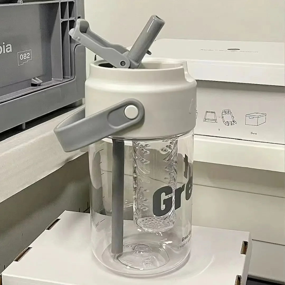 High Aesthetic Large Capacity Portable Sports Straw Cup for Girls Summer New Tea Separator Student Cup Water Bottle Gift.