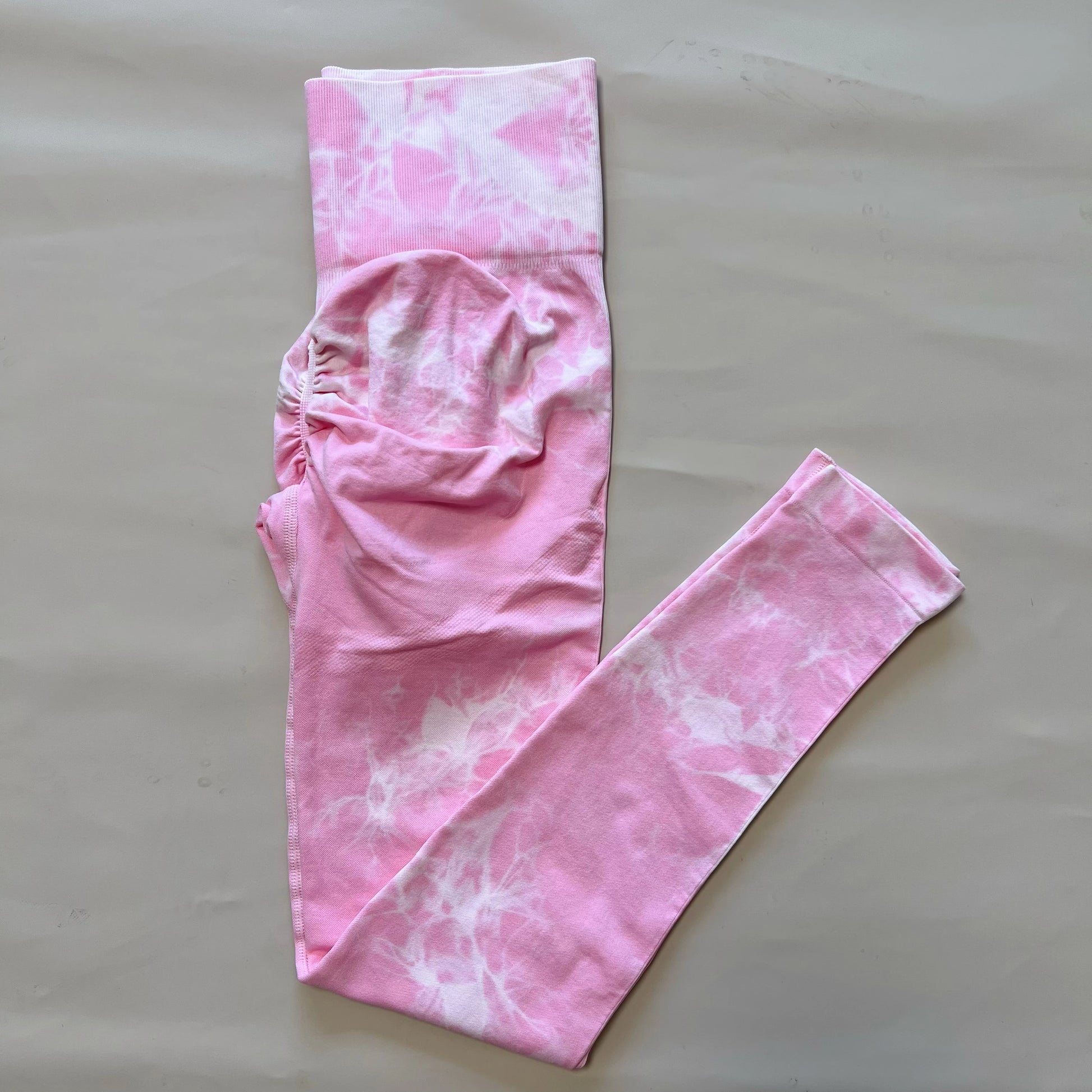 2 PCS Women Athletic Gym Leggings + Shorts Tie Dye Sports Workout Yoga Tights Butt Lifting Scrunch High Waist Yoga Pants.