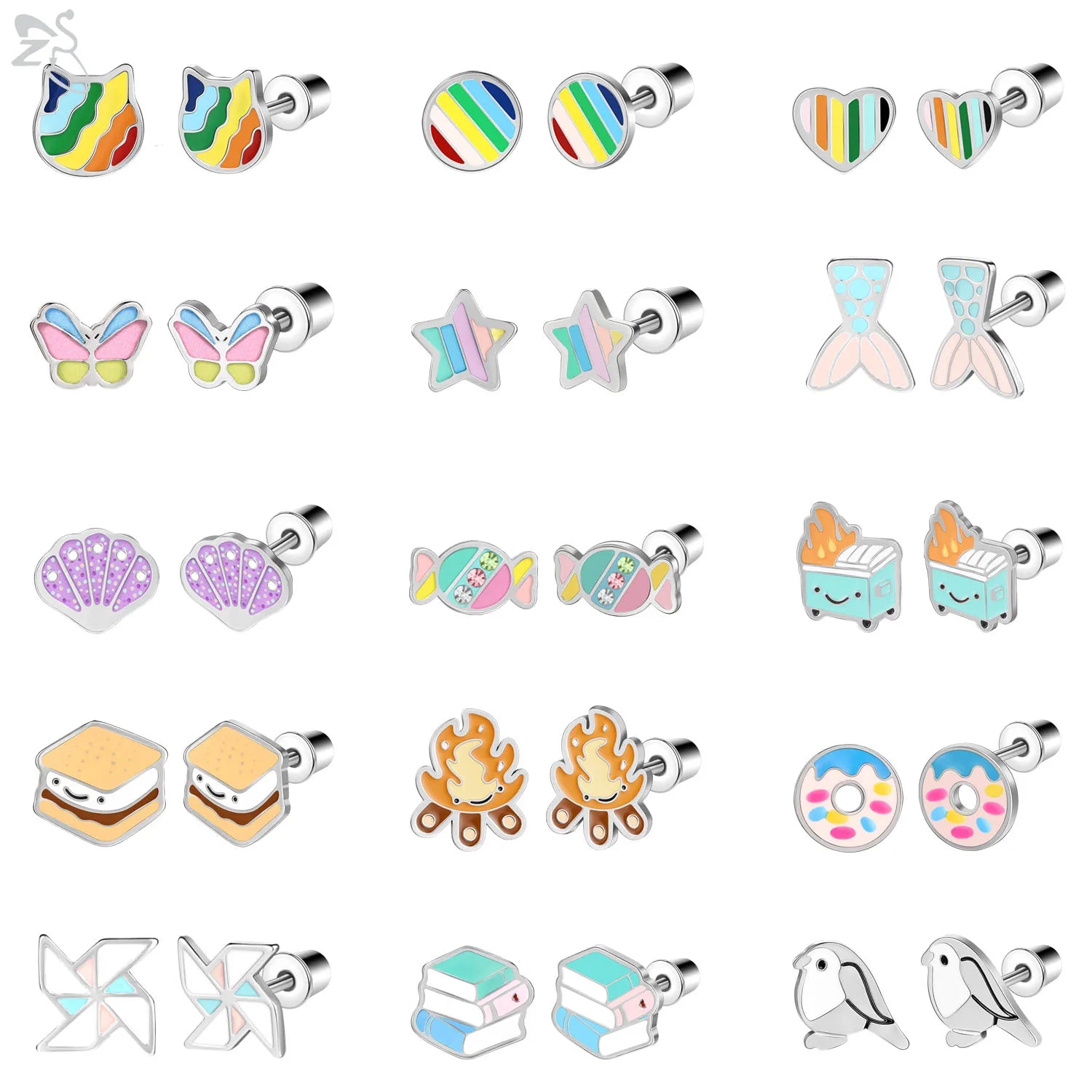 ZS 2Pcs/lot Stainless Steel Butterfly Star Heart Stud Earring Silver Color Earrings Ear Tragus Helix Tragus Piercing 20G Jewelry.