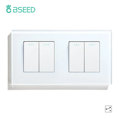 BSEED 1/2/3 Gang Wandschalter 2-Wege-Treppenlichtschalter Plus Typ-C USB-Buchse EU-Standard-Glasscheibe