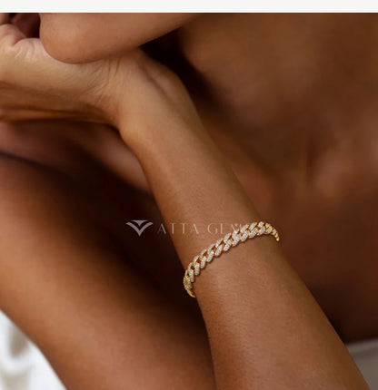 ATTAGEMS DVVS1 Full Moissanite Cuba Chain for Man Women 925 Sterling Silver 18k Gold Plated Hip Hop Tennis Bracelet Fine Jewelry.