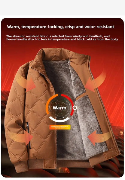 2025 Men's Warm Parker Coat Autumn/Winter Outdoor Sports Thick Anti Cold Cotton Jacket Stand up Collar Checkered Cotton Coat.