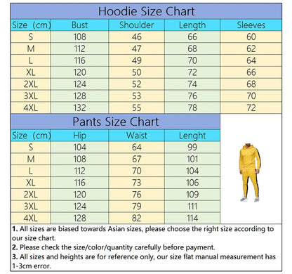 Autumn Winter Popular Mens Tracksuit Hooded Sweatshirts+Jogging Pants Set Daily Gym Outfits Casual Sports High Street Clothing.