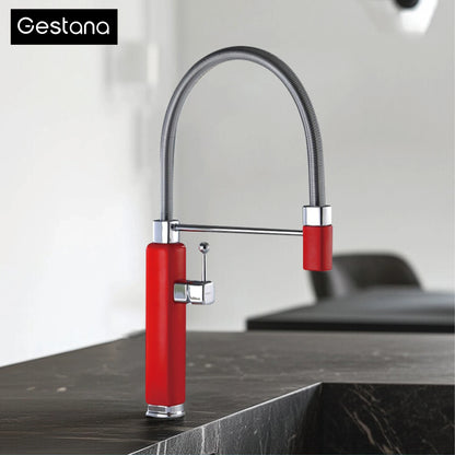 Modern red brass kitchen faucet with single handle and single hole ceramic valve core, hot and cold water pull-out sink Mixer