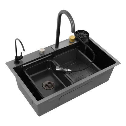 Küchenspüle aus Edelstahl, 70 x 35 x 20 cm, versenkte Spüle mit vier Auslassmodi, Küchenspüle-Set mit Schneidebrett