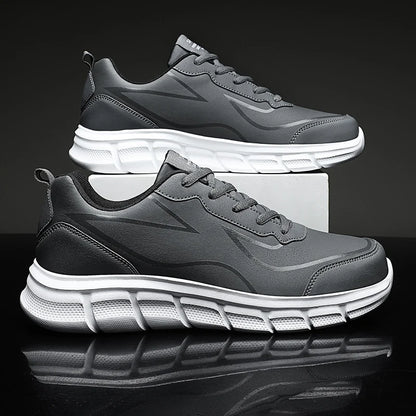 YRZL Black Running Shoes Leather Waterproof Athletic Sneakers Men Wear-resistant Men Walking Sport Shoes Comfortable Men Shoes.
