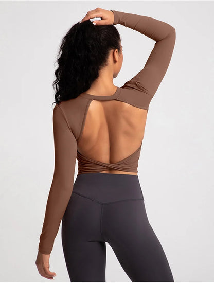 Cloud Hide Black Beauty Back Yoga Shirts Women Long Sleeve Blouse Plus Size Sports Gym Fitness Top Running T-Shirt Workout Shirt.