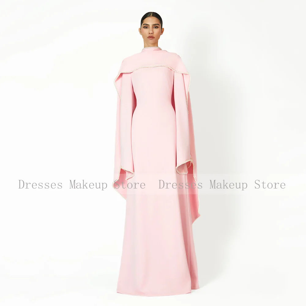 Elegantes Hochzeitskleid, schwarz, A-Linie, Perlen, lange Ärmel, O-Ausschnitt, Abendkleider, langer Schal, saudi-arabisches formelles Abendkleid