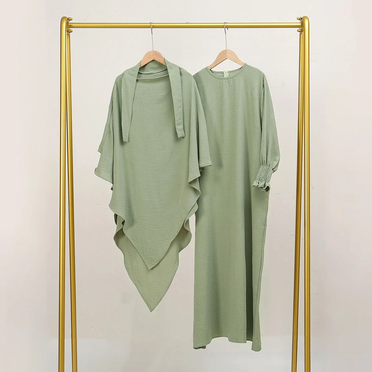 Two Piece Jilbab Prayer Set Abaya for Woman Batwing Hijab Dress Muslim Kimono Kaftan Robe Long Khimar Islam Cloth Jilbab Ramadan