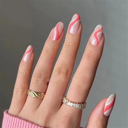 24Pcs Manicure Wearable Fake Nails Ballerina Removable Coffin Fake Nails Finished Women Girls Almond False Nails Art Decoration.