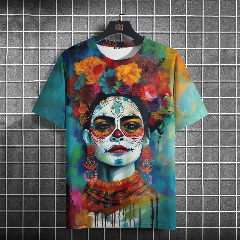 Mexican Skull Day of The Dead Graphic T Shirt for Men Womens Graffiti Clothing Horror Goth T-shirts Fashion Streetwear Tops Tees.