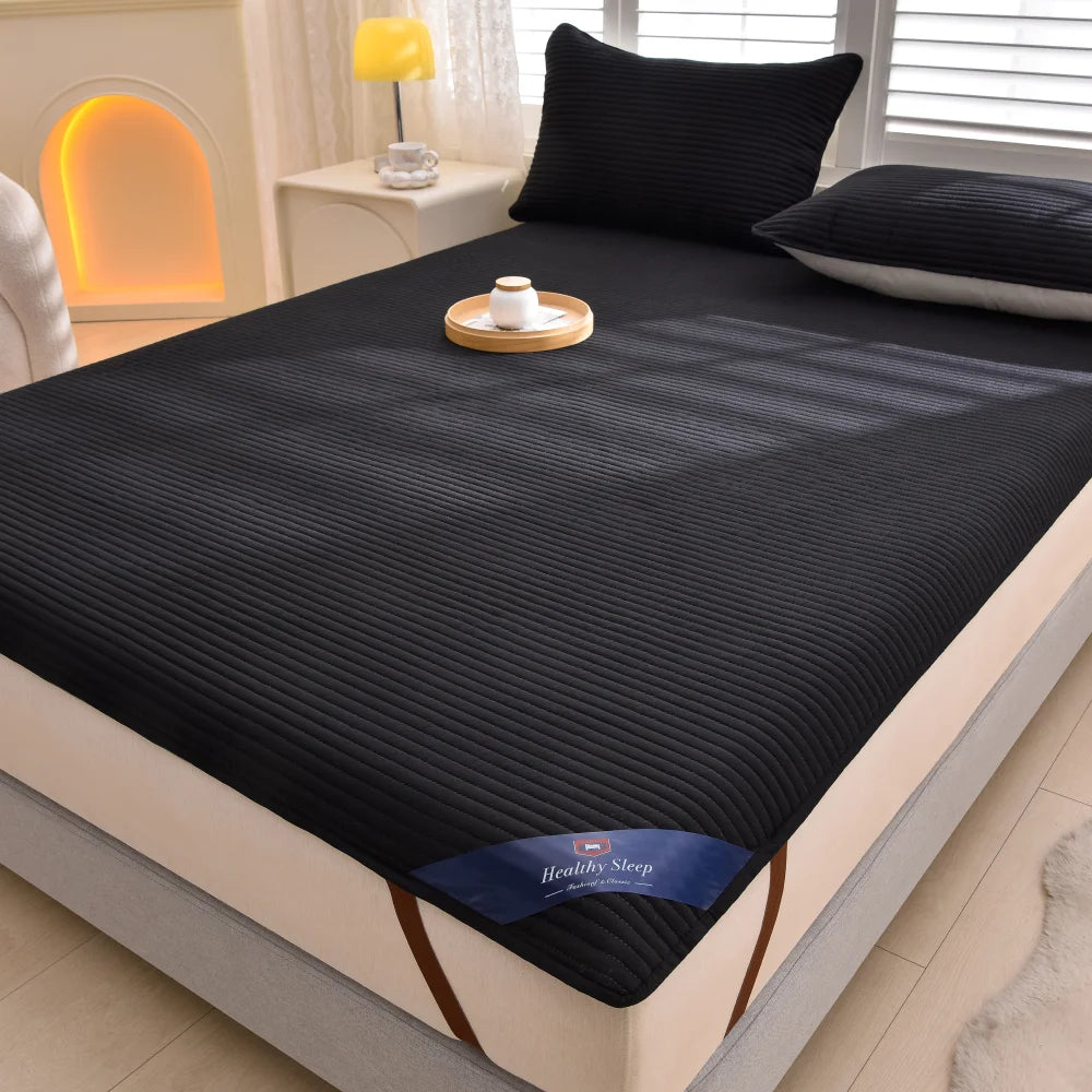 1pc Striped Waterproof Mattress Protector, Comfortable Mattress Cover, Soft and Breathable  for Single/Double Beds.