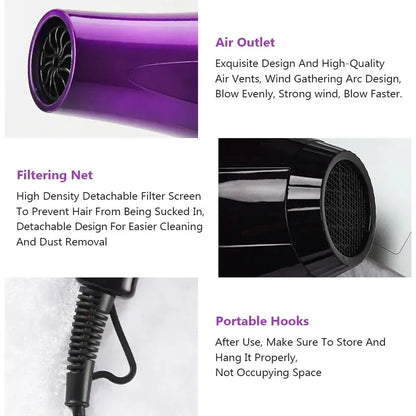 High-Power Ionic Hair Dryer Fast Heating and Hot/Cold 9 Gears Adjustment Home Professional Hairdryer Blow Dryer with Accessories