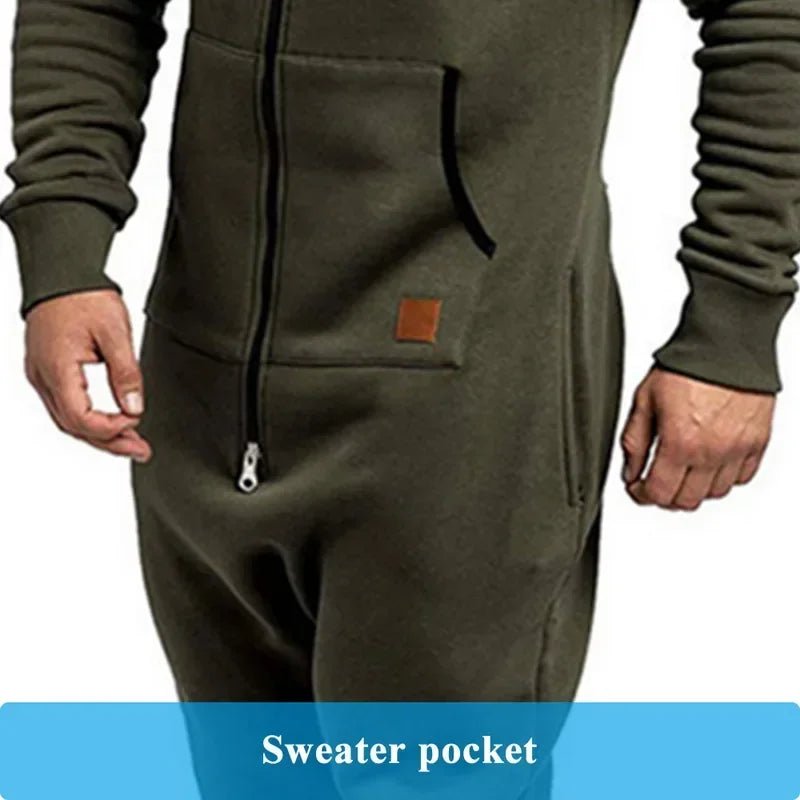 New Custom 3D Full Design Jumpsuit Pajamas Long-sleeved sports pants solid color splicing casual sweater men's zipper hoodie.