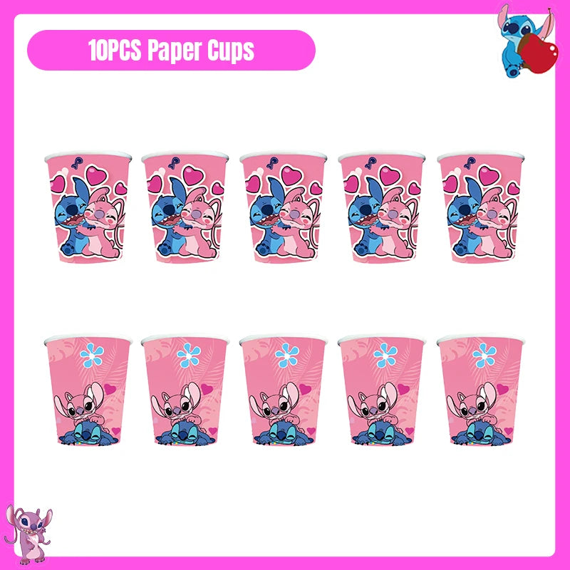 Disney Lilo und Stitch Party Dekoration Geschirr rosa Stitch alles Gute zum Geburtstag Party Thema liefert Ballon Hintergrund Tasse Teller.