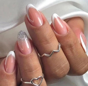 24Pcs/set Almond Press-On French Nail Tips Green Cat Eye False Nails Simple&Elegant Wearable Nail Art for Women&Girls Daily Wear.