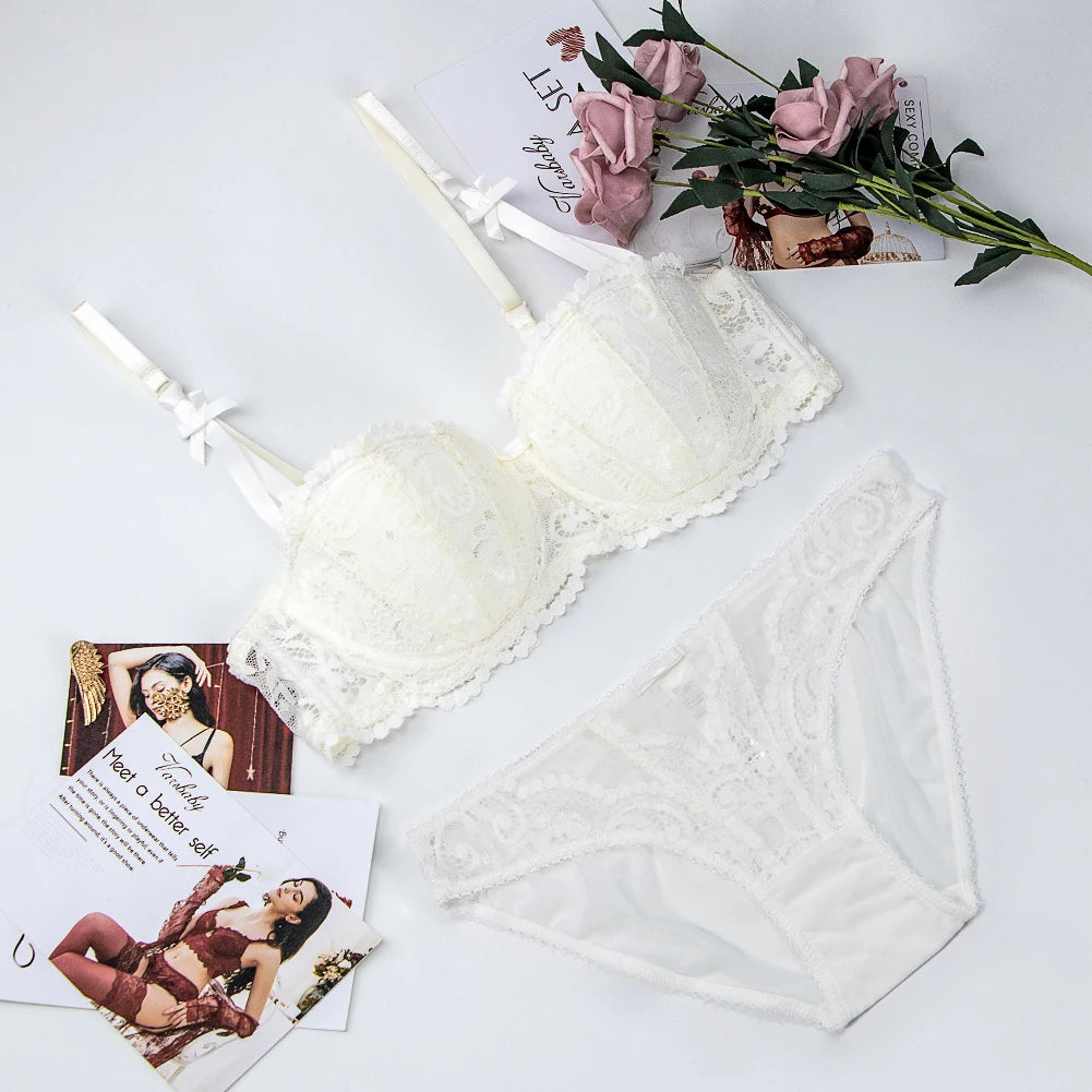 Christmas Red Demi Bra Set: Slimming Adjustable Push Up for Small Bust, Ultra Thin Lingerie Women | Xmas Gift 32AB-38AB 50% OFF.