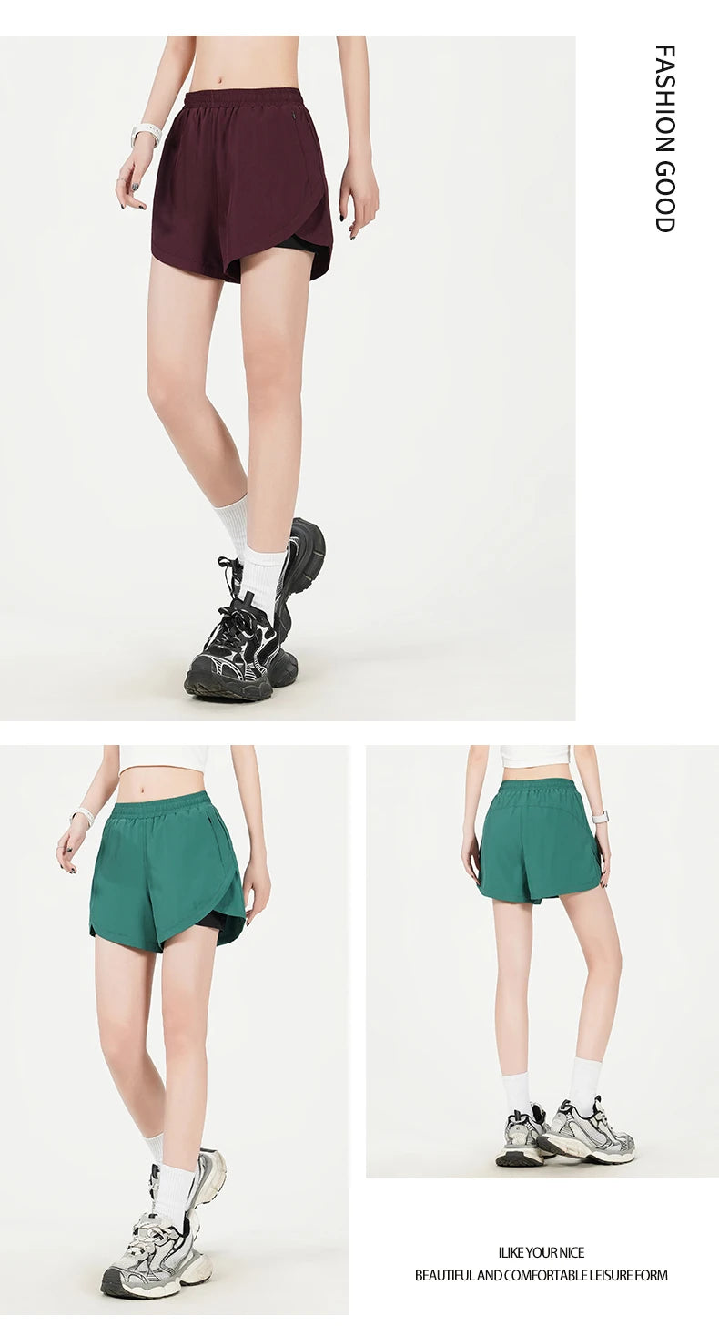 Yoga Short Pants Women Double Design Short Lightweight Comfortable Quick Dry Breathable Fitness Sport Anti-exposure Shorts Pants.
