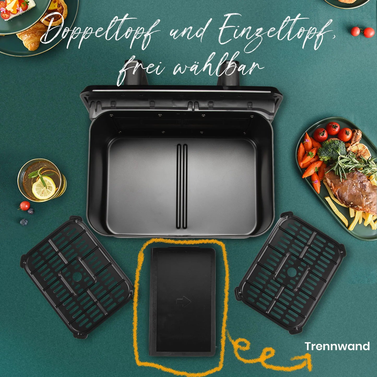 Sinaopus 2200W Hot Air Fryer Dual Basket 9 L XXL Multi-Function Air Fryer with LED Touch Screen Timable Auto Programmes.