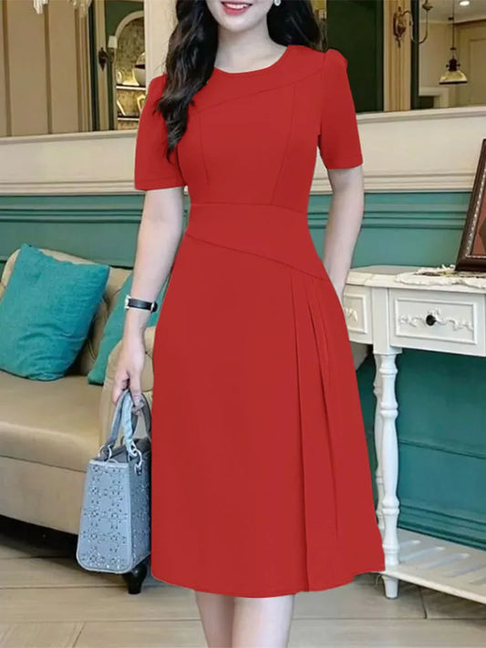 ZANZEA Elegante Büro Frauen Kleider Sommer Stilvolle Solide Party Arbeit Kleid Mode Kurzarm Plissee Vestidos Midi Sommerkleid