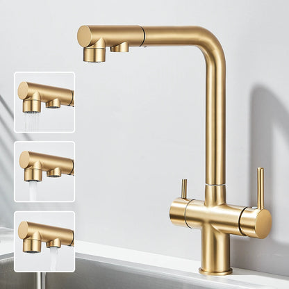 Filtered Kitchen Sink Faucet Pull Out Spray 360 Rotation Water Filter Tap Dual Sprayer Drinking Water Tap Vessel Sink Mixer