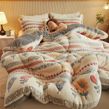 Winter Thicken Blanket Quilt Lamb Wool Double Layer Thick Warm Blanket 150/180/200 Comforter Throw Blankets for Beds Bedding 이불.