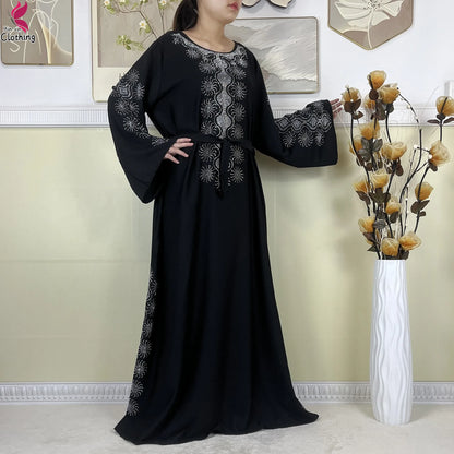 2025New High-Quality Dubai Muslim Abaya for Women Dress Islamic Turkey Femme Clothing Long Sleeve Loose African Dress With Scarf.