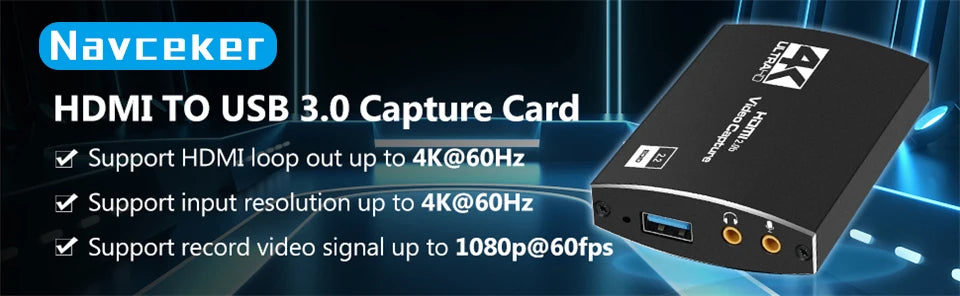 4K USB 3.0 Video Capture Card HDMI Bypass HDCP 1080P 60Hz HD Video Recorder Grabber For PS5 OBS Game Recording Live Streaming.