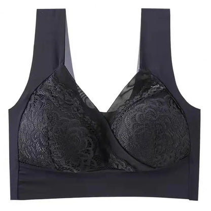 Women Bra Elastic Shoulder Strap Lace Floral Embroidery Maximum Comfort Shockproof Push-up Anti-snagging Wireless Yoga Bra.