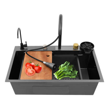 68/75 cm Küchenspüle, Haushaltsspülbecken-Set, Edelstahlspüle, Unterbau-Küchenspüle, rostfrei, großes Fassungsvermögen