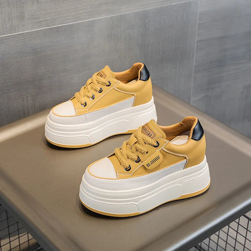 Fujin 9cm Cow Suede Genuine Leather Women Vulcanized Shoes Platform Wedge Skate Boarding High Brand Heels Casual Summer Shoes