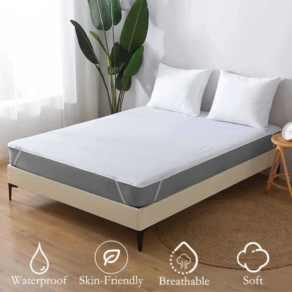 1pc Waterproof Knitted Terry Cloth Mattress Cover (No Pillowcase)-Skin-Friendly, Soft and Breathable Mattress Protector.