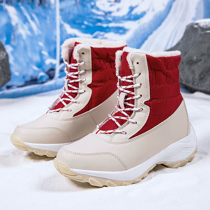 Snow Boots Woman Flat Woman Shoes Lace Up Women Shoes Solid Ankle Boots Warm Lightweight Women's Winter Boots Botas Mujer.