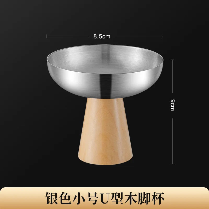 StainlessTea Tray Snack Tray Fruit Tray Salad Tray Steel Wooden Footed Cup High Foot Cup Ice Cream Cup Pudding Cup Dessert Plate