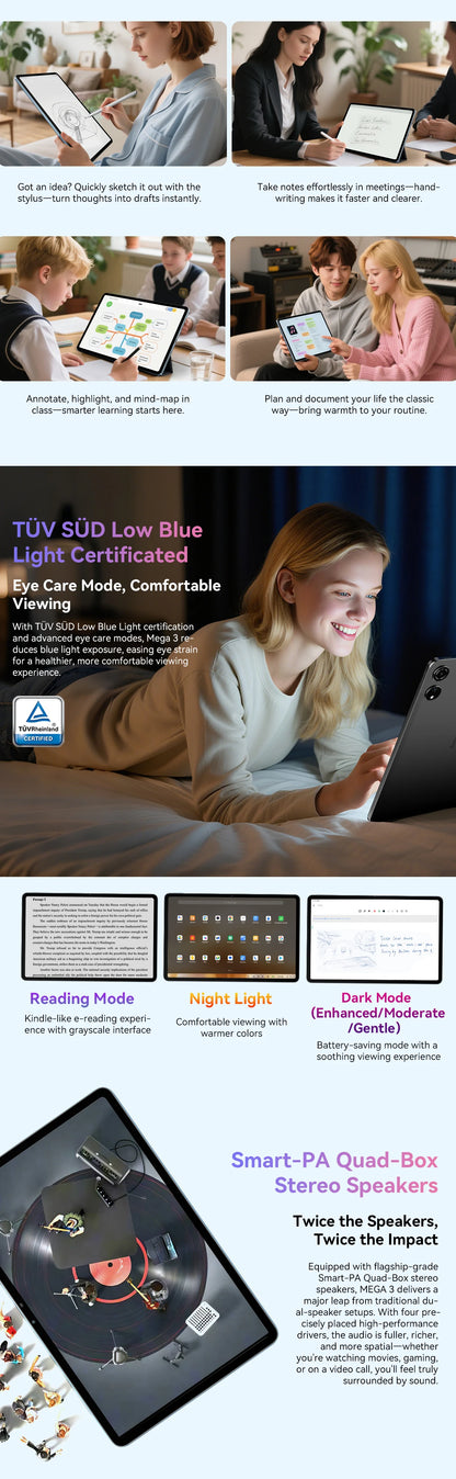 2025 Blackview MEGA 3 Tablet Android 15 Pad 12.1" 2.5K 90Hz Display 12GB 256GB 8800mAh Tablets PC 33W Fast Charging 50MP Camera