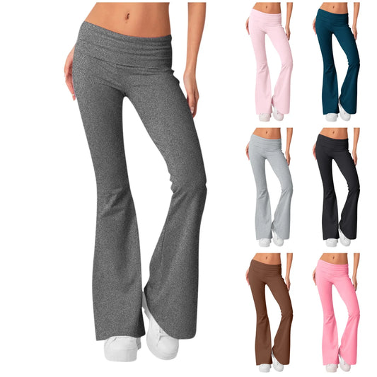 Damenmode, einfarbig, schmale Passform, schmale Reverse-Taille, niedrige Taille, elastische Taille, Schlaghose, Hose für Damen, Damenhose 2024