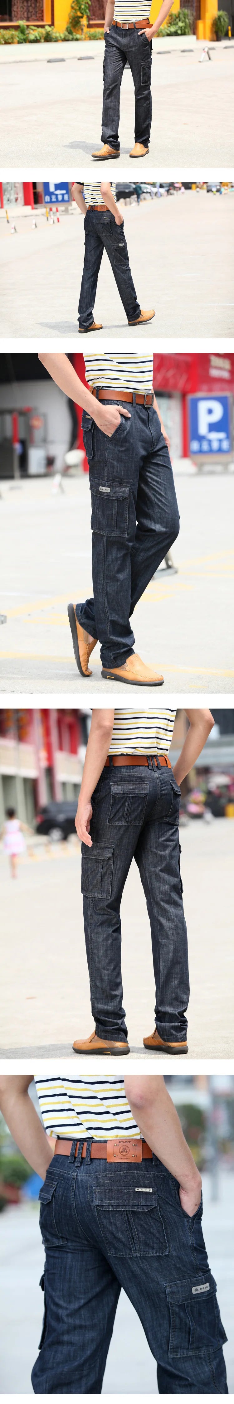 Hochwertige Herren jeans Multi Pocket Denim Cargo hose Übergroße Freizeit hose Herren bekleidung Lose Hose 29-44 a2f125