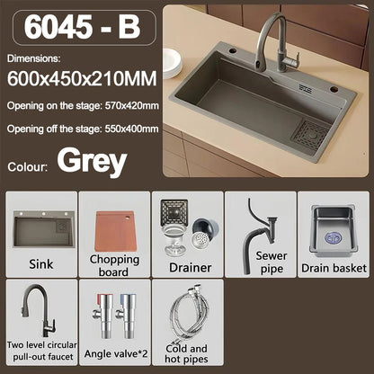 Thickening 304 stainless steel nano-coated Kitchen Sink Large-Capacity Single Sink Wear-Resistant Grey tank