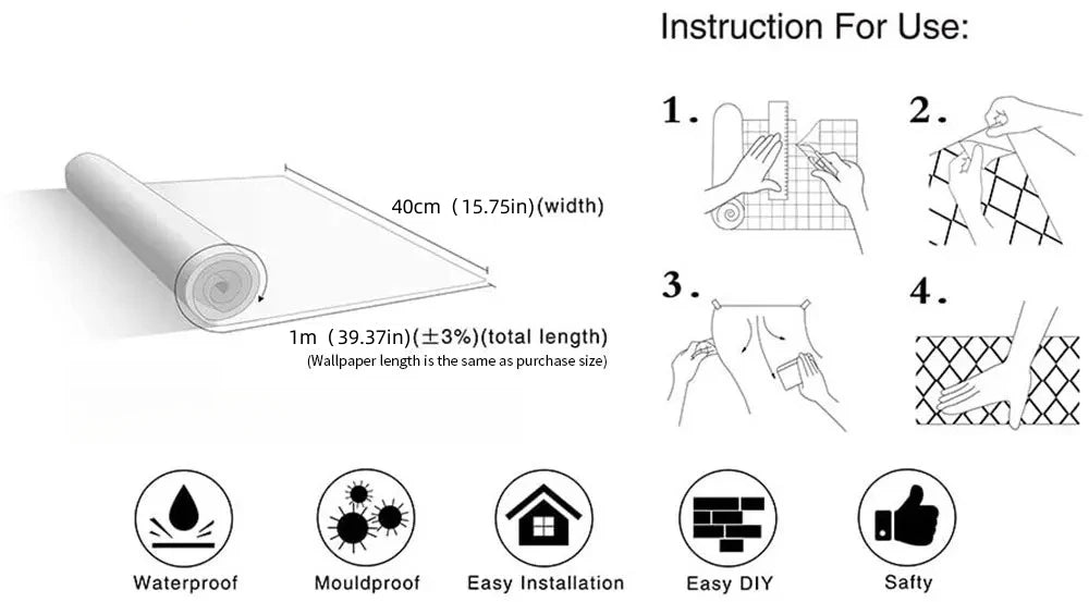 40cm PVC Dark Gray Waterproof Industrial Style Self-adhesive Wallpaper Library Living Room Bedroom Wall Renovation Vinyl Sticker