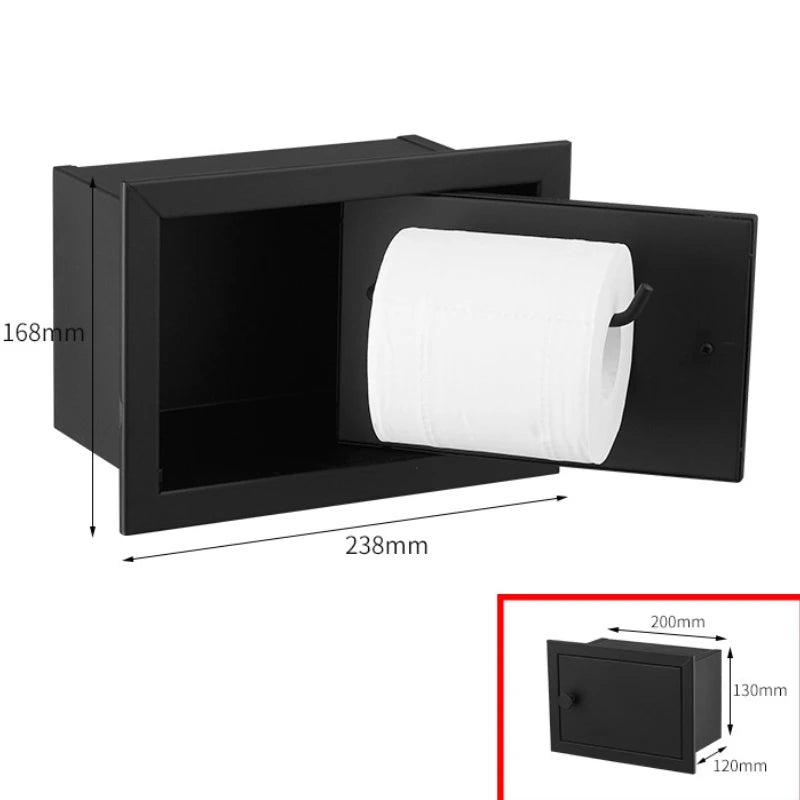 Einbau-Toilettenpapierrollenhalter in Mattschwarz, Aufbewahrungsbox für Seidenpapier aus Edelstahl für Badezimmer, Küche