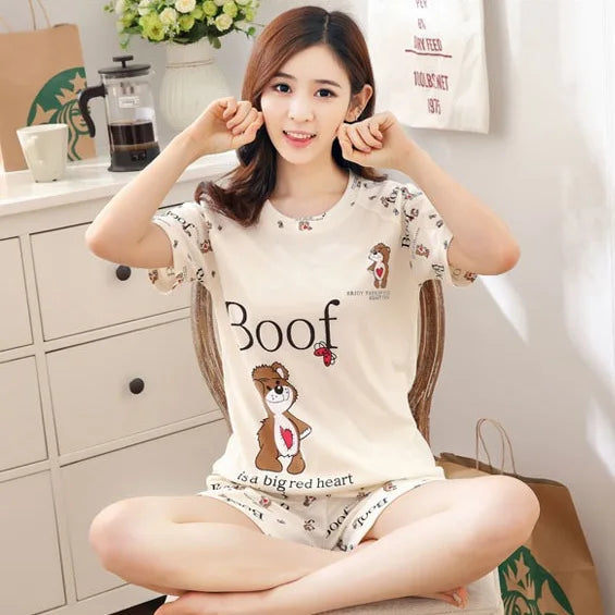 Frauen Dünne Nette Nachtwäsche 2PCS Hemd Shorts Pyjamas Set Nachtwäsche Cartoon Intimate Dessous Pyjamas Weibliche Homewear Geschenk Tops.
