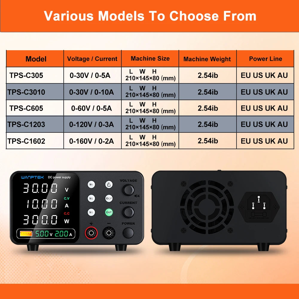 New Wanptek DC Power Supply 30V 10A Laboratory Switching Power Supply TPS-C3010 Three-Group Memory Function Preset Current.