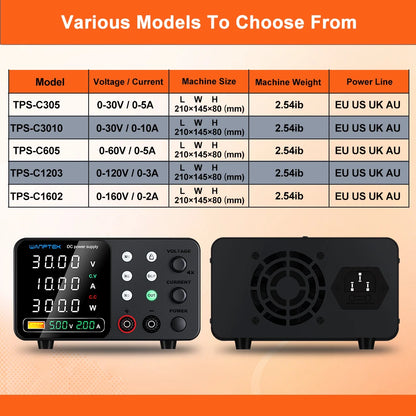 New Wanptek DC Power Supply 30V 10A Laboratory Switching Power Supply TPS-C3010 Three-Group Memory Function Preset Current.