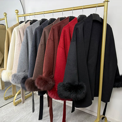 TARUXY Fuchspelz-Wollmäntel für Damen, kurzer Mantel, Bürodame, abnehmbarer, eleganter doppelseitiger Wollmantel, 2025, neue Strickjacke.