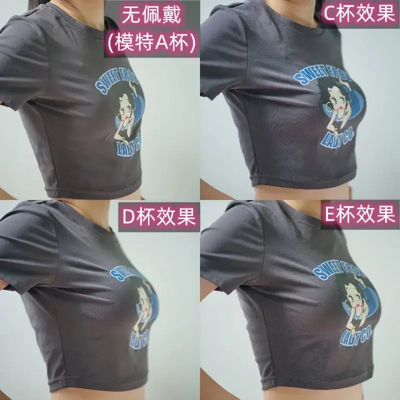 Woman Sexy Fake Chest Active Bra One-Piece Falsies Cosplay Gay Sissy Underwear Convertible Straps Plus Silicone Wire Free Pad.