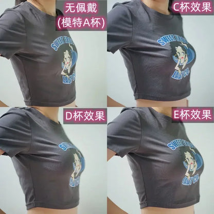 Woman Sexy Fake Chest Active Bra One-Piece Falsies Cosplay Gay Sissy Underwear Convertible Straps Plus Silicone Wire Free Pad.